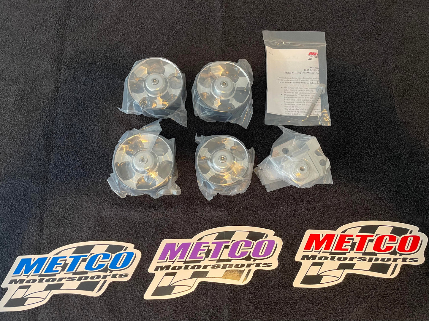 2003-2004 Mustang Cobra METCO MOTORSPORTS DOUBLE BEARING Idler Pulley Set with Auxiliary Idler Bracket