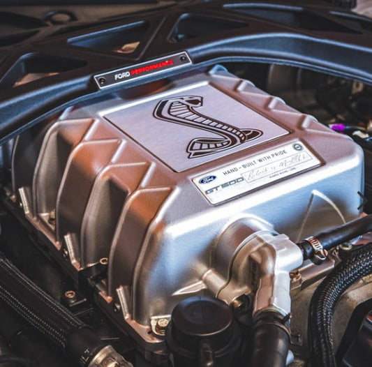 VMP Apex Predator Supercharger Lid in Silver, Race Core, & Billet High-Flow Water Manifold Package for '20+ GT500 & '23+ Raptor 5.2 L