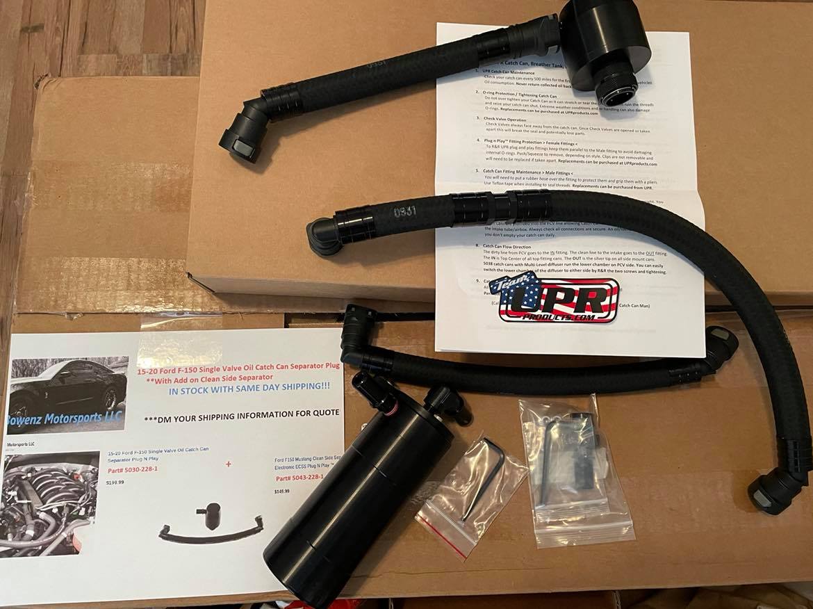 15-20 Ford F-150 5.0 Single Valve Oil Catch Can with Clean side Separator Plug N Play