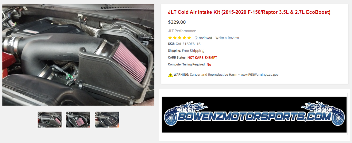 JLT Cold Air Intake Kit (2015-2020 F-150/Raptor 3.5L & 2.7L EcoBoost)